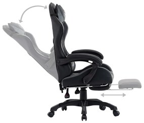Cadeira estilo corrida c/ apoio pés couro artif. cinzento/preto