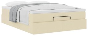 Estrutura de cama otomana com colchão tecido creme 140x200cm
