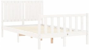 Estrutura de cama de casal c/ cabeceira madeira maciça branco