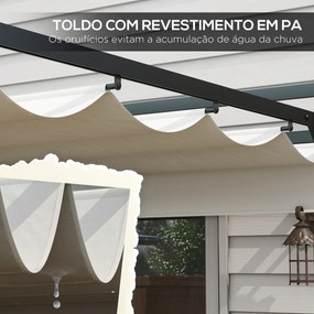 Pérgola 3x4 Pérgola de Jardim com Teto Retrátil de Poliéster e 12 Orifícios de Drenagem Branco