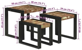 Mesas encaixáveis 3 pcs Multicor Madeira recuperada maciça