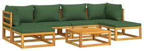 7 pcs conj. lounge jardim madeira c/almofadões verdes