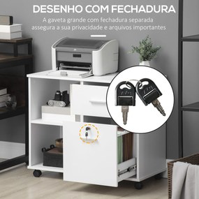 Vinsetto Armário para Impressora Móvel Auxiliar de Escritório com Roda