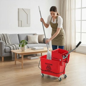 Balde de Limpeza com Escorredor Painel Separador e Rodas Capacidade de 20 L para Limpezas Domésticas 45x26,5x70 cm Vermelho