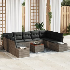 vidaXL Conjunto de Sofás de Jardim de 10 Peças com Almofadas Cinza Polyrattan Acácia