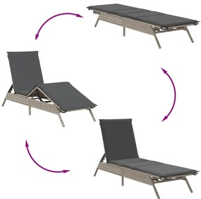 Espreguiçadeira com almofadões 2 pcs vime PE cinzento-claro