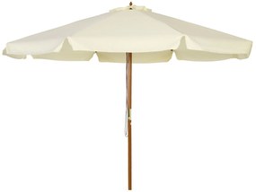 Outsunny Guarda sol de Jardim Ø325x250 cm Chapéu de Sol de Madeira com Sistema de Polea Teto com Ventilação e 8 Hastes Creme | Aosom Portugal