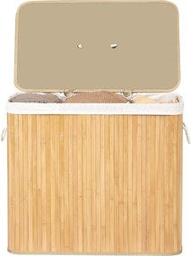 Cesto da roupa suja com tampa, 3 compartimentos, 170 litros cor natural