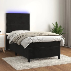 Cama box spring c/ colchão/LED 80x200 cm veludo preto