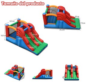Casa insuflável infantil com Duplo Castelo Infantil 3 em 1 com Muro de Escalada e Saco de Transporte de Trampolim 363 x 187 x 180 cm