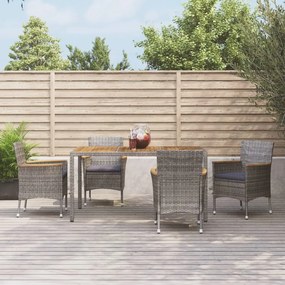 vidaXL 5 pcs conjunto de jantar p/ jardim c/ almofadões vime PE cinza