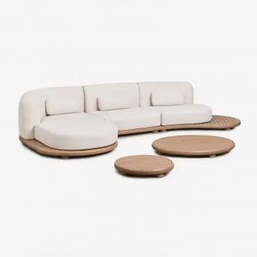 Conjunto De Jardim Com Sofá Modular Chaise Longue Esquerdo De 3 Peças E 2 Mesas De Centro Em Madeira De Acácia Gerard Marrom Acácia Claro - Sklum