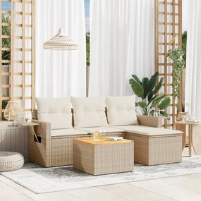 vidaXL 5 pcs conjunto de sofás p/ jardim com almofadões vime PE bege