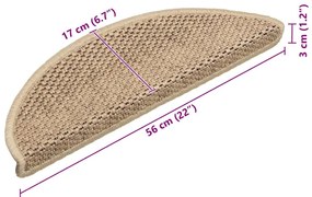 Tapetes escada adesivos aspeto sisal 15 pcs 56x17x3cm cor areia
