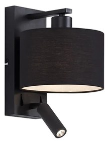 LED Candeeiro de parede moderno preto redondo com candeeiro de leitura - Puglia Moderno