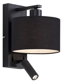 LED Candeeiro de parede moderno preto redondo com luz de leitura - Puglia Moderno