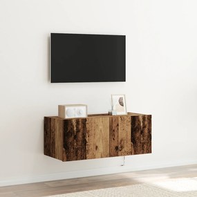 Armário de TV vidaXL com luzes LED Madeira velha 80x35x31 cm