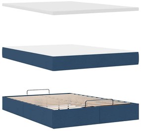 Estrutura de cama otomana com colchão tecido azul 140x200cm