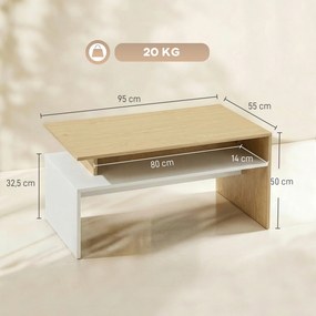 Mesa Baixa para Sala de Estar com Compartimento 95x55x50 cm Madeira e Branco