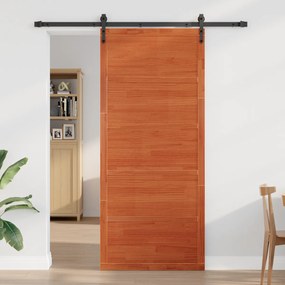 Porta de Celeiro Marrom Encerado 90x208 cm Madeira Sólida de Pinus