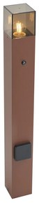 Poste de luz exterior industrial castanho ferrugem com vidro fumado 70cm com sensor crepuscular IP44 - Dinamarca Industrial