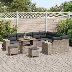 Conjunto de Sofá de Jardim com Almofadas de 12 Peças Cinza em Rattan P