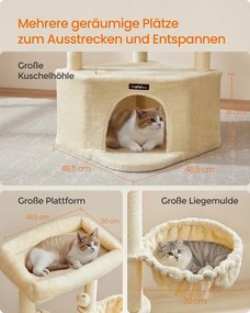Arranhador para gatos com grande cavidade e várias áreas para brincar e descansar 48,5 x 48,5 x 140,7 cm Bege