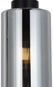 Candeeiro suspenso Art Déco preto com vidro fumê 4 luzes - Laura Art Deco