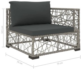 10 pcs conjunto lounge de jardim c/ almofadões vime PE cinzento