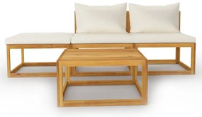4 pcs conjunto lounge jardim c/ almofadões acácia maciça creme
