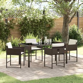vidaXL Conjunto de Jantar de 5 Peças com Almofadas Castanho Rattan PE