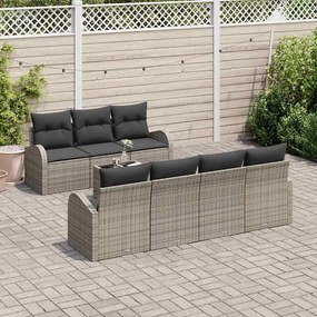 vidaXL Conjunto de Sofá de Jardim 8 pcs Cinzeto Rattan e Aço e Vidro