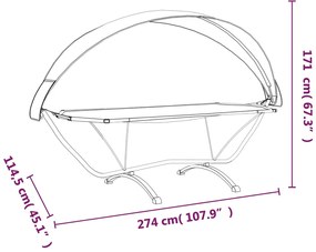 Espreguiçadeira exterior c/ toldo aço e tecido oxford cinzento