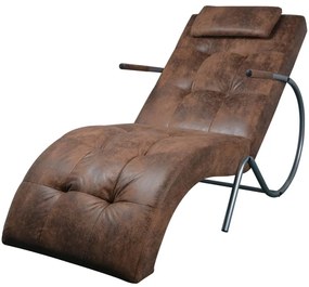 244093 vidaXL Chaise Lounge com almofada tecido castanho com aspeto camurça