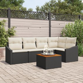 Conjunto de Sofá de Jardim de 6 Peças com Almofadas Preto Poli-Rattan