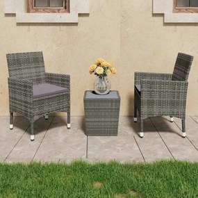 vidaXL 3 pcs conjunto bistrô vime PE e vidro temperado cinzento