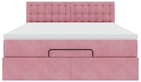 Estrutura de cama otomana com colchão 140x190 cm veludo rosa