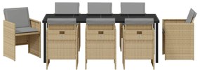 Conjunto de Jantar de Jardim com 9 Peças Almofadas Rattan Poliéster Be