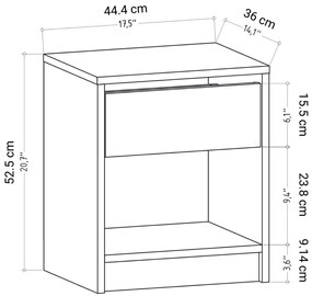 Mesa de Cabeceira Sheridan – Cor de Carvalho – 44,6cm x 35,9cm x 52,8c