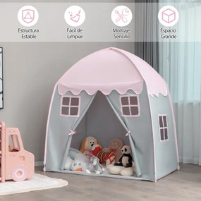 Tenda de brincar infantil Princesa Tenda com tapete antiderrapante com fecho interior de janelas 143 x 100 x 155 cm rosa e cinza