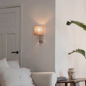 Candeeiro de parede moderno em aço com abajur em algodão cinzento - Stacca