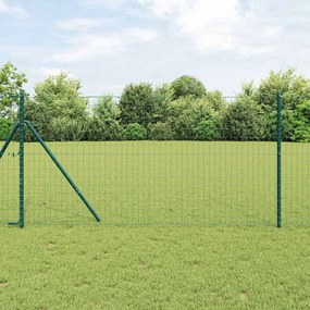 vidaXL Cerca Euro com 13 postes 1x25 m em aço galvanizado verde.