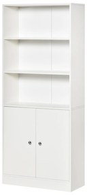 Estante para Livros com 3 Compartimentos Abertos e 1 Armário com Prateleira Ajustável Armazenamento para Sala de Estar Escritório 70x29,5x167 Branco