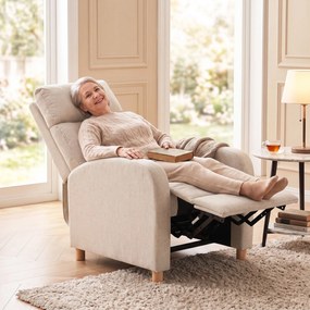 Poltrona Relax Reclinável Manualmente a 135° com Apoia-pés em Tecido, Bege