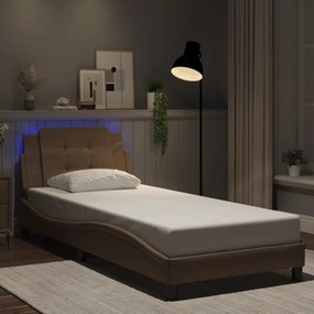 vidaXL Estrutura de cama c/ luzes LED 80x200cm couro artif. cappuccino