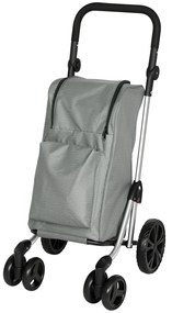 Carrinho de Compras Dobrável de 46 L de Alumínio com Saco Térmico 3 em 1 com 6 Rodas e Asa Ajustável 44x58x100 cm Cinzento