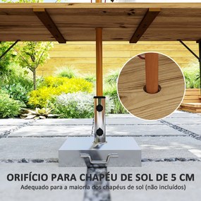 Mesa de Refeição para Jardim Retangular 175x80x75 cm com Orifício para Chapéu de Sol e Bancada em Ripas Madeira