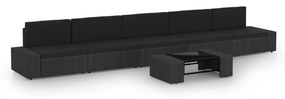 vidaXL 6 pcs conjunto lounge de jardim c/ almofadões vime PE preto
