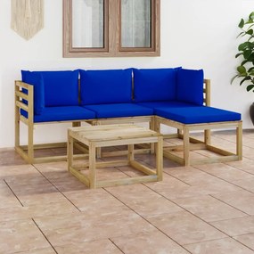 5 pcs conjunto lounge de jardim com almofadões azuis