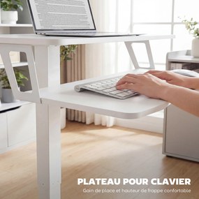 Secretária ajustável em altura para trabalhar sentado ou em pé 65 (L) x 60 (P) x 71-107 (A) cm, secretária móvel com tabuleiro para teclado, Rodas e e